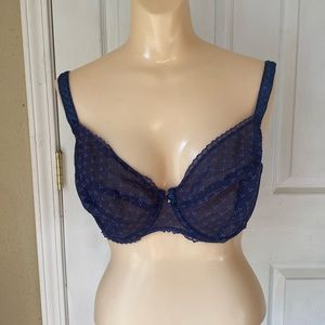 Chantelle Sheer Blue Unlined Underwire Bra Size 34DDDD